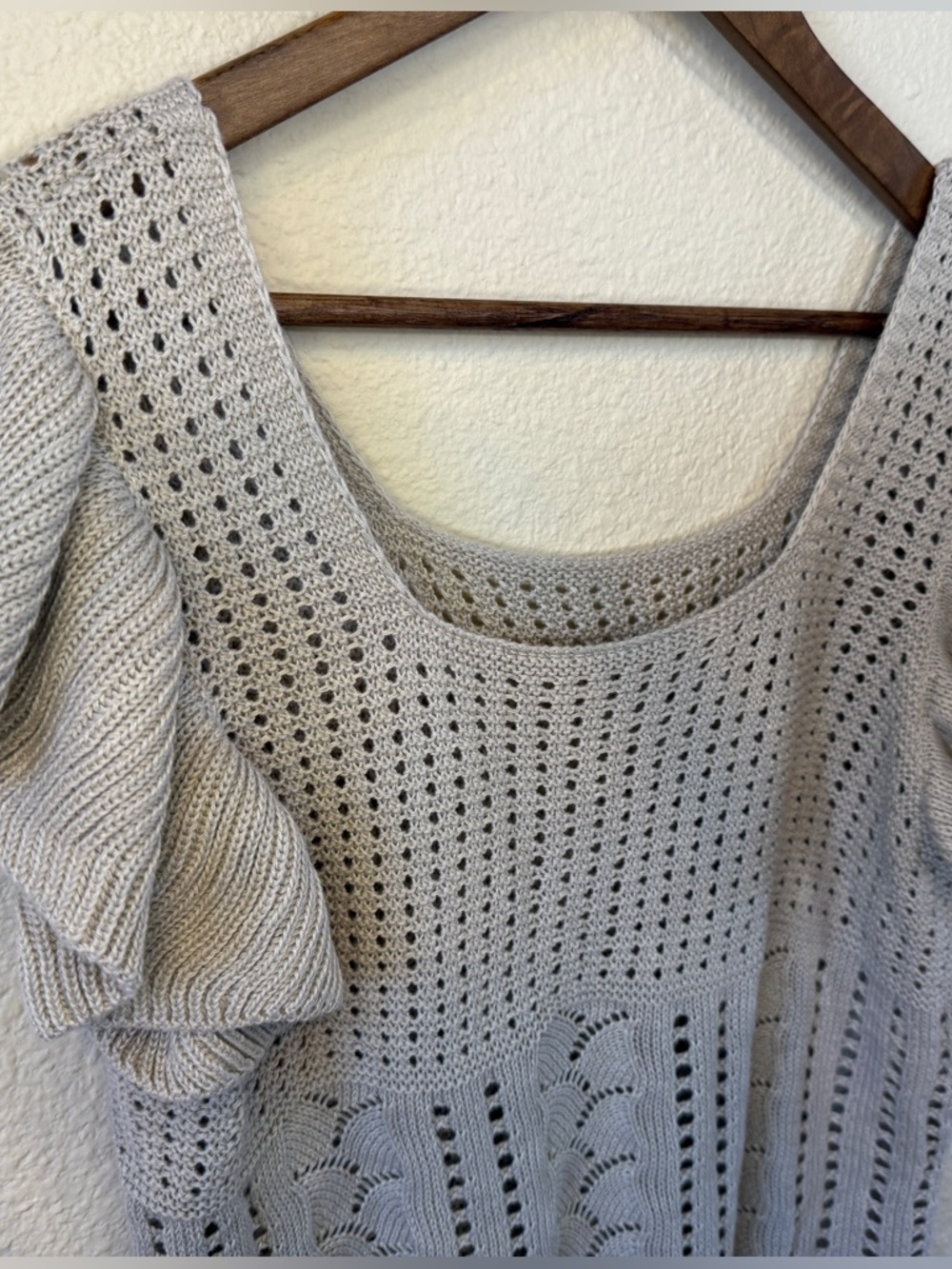 Flutter Sleeve Knit Top, in Tan, Size Large - Picture 4 of 14